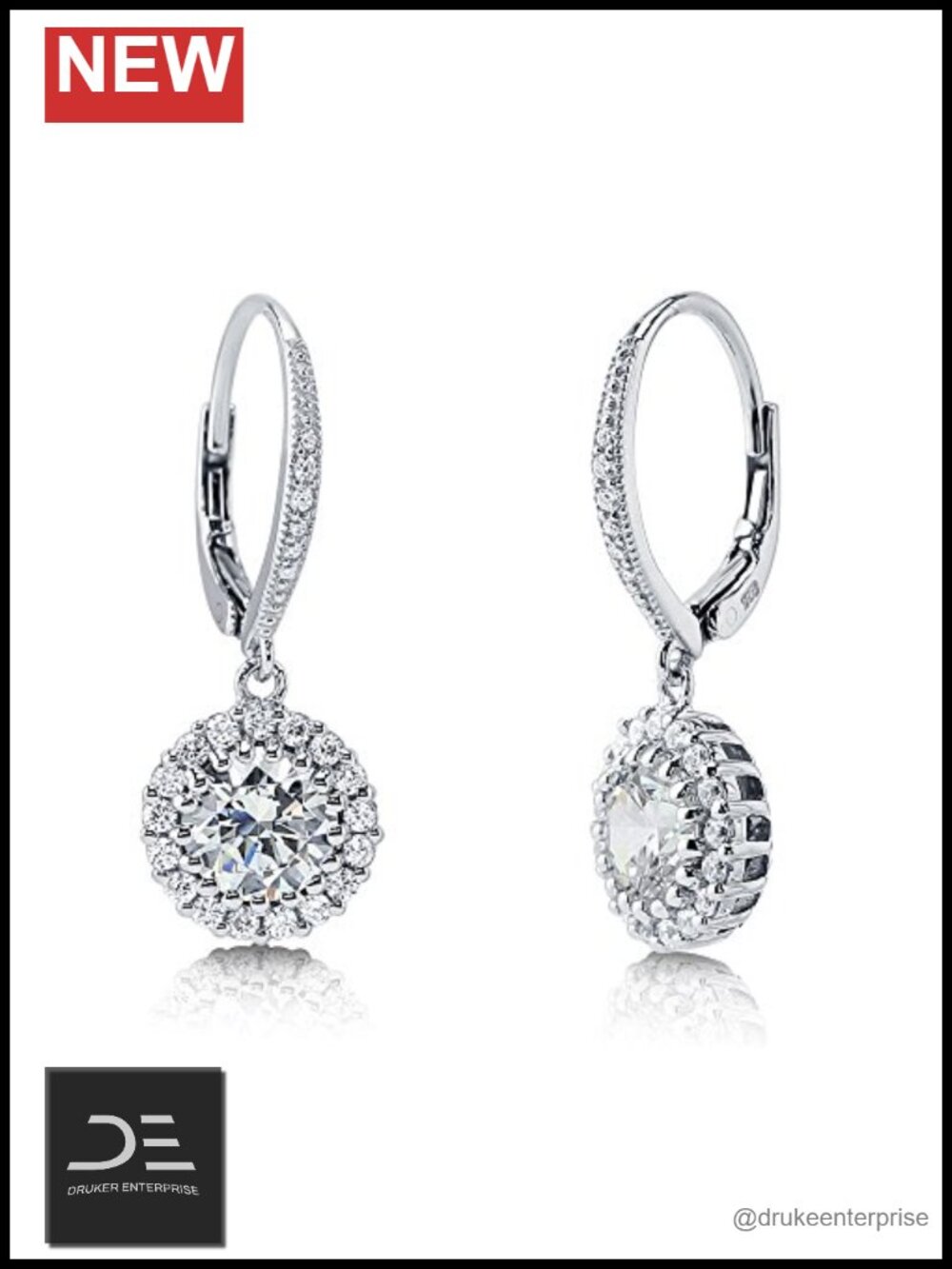 Sterling Silver CZ Halo Leverback Drop Dangle Earrings Women